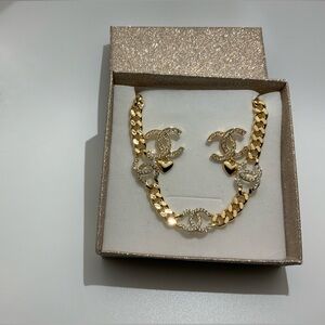 Elegant Gold Chain Bracelet and Earrings Jewelry with C Gift